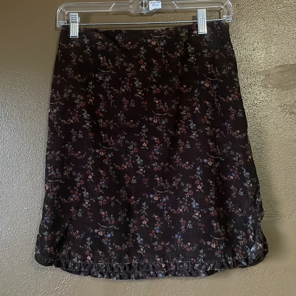 Vintage Ralph Lauren Brown Corduroy Floral Skirt / Size 4